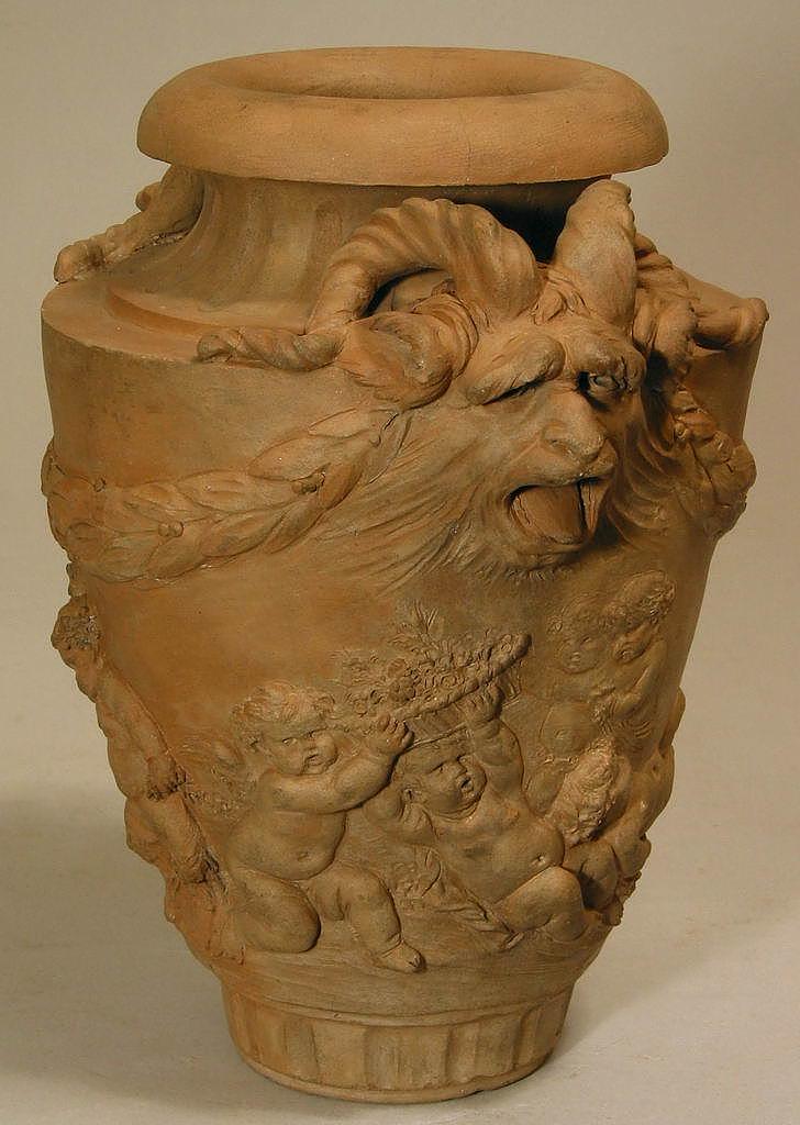 Vase: the game of cupids and fauns, France, the 18th century, terracotta
