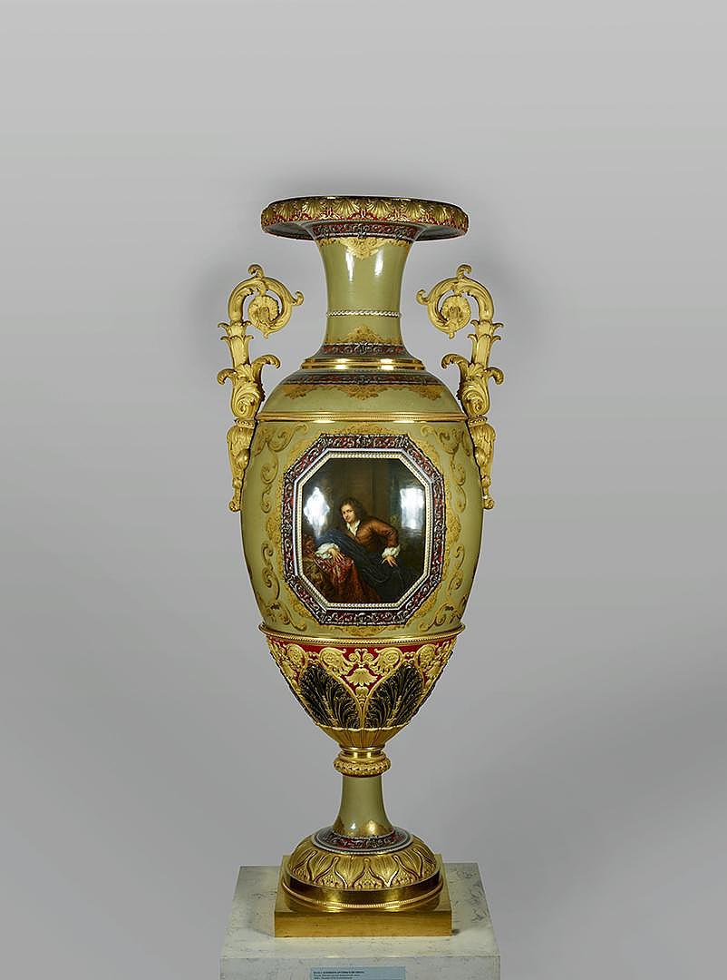 Vase with a copy of the painting by K. Netcher, porcelain, bronze