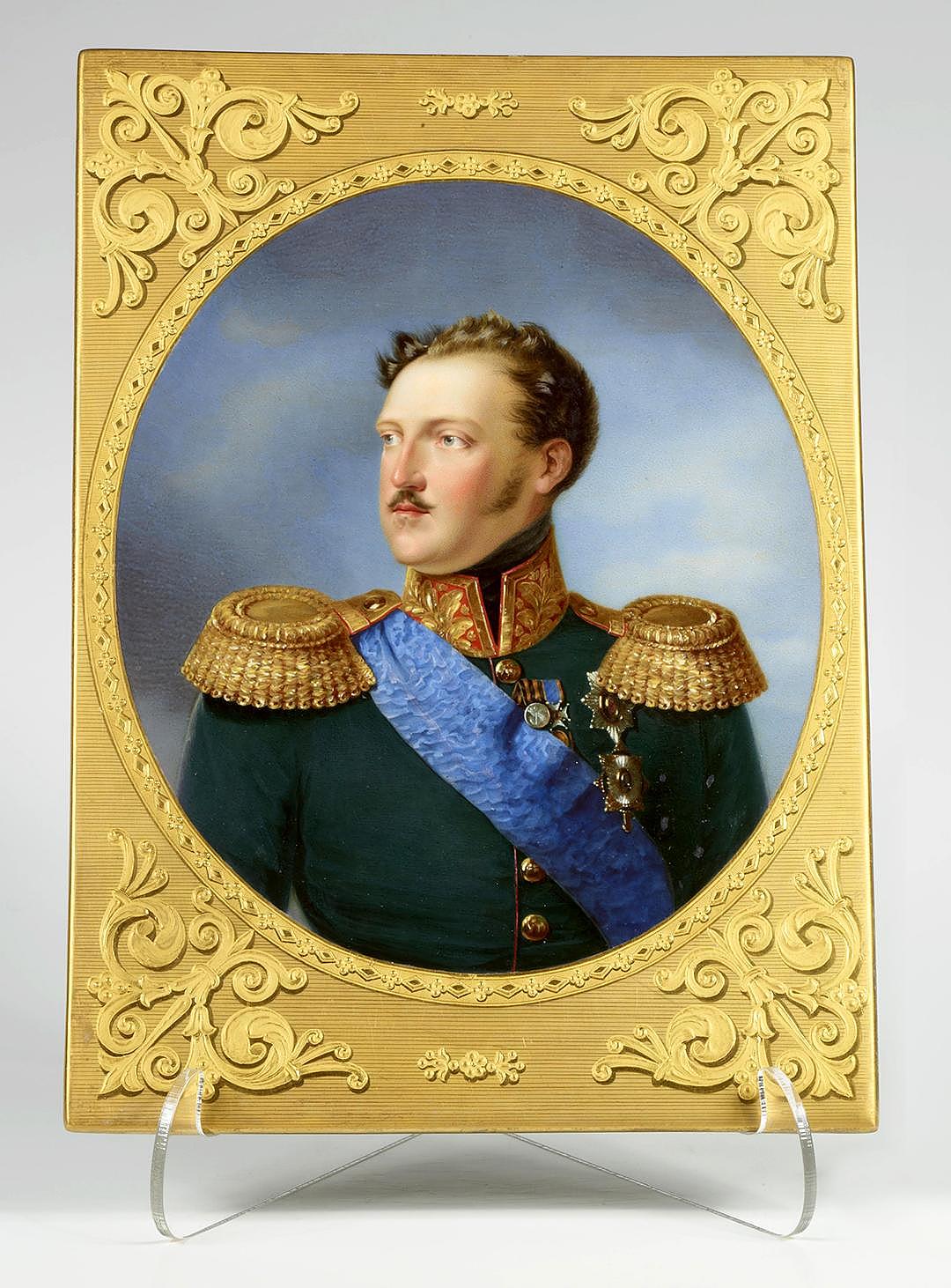 A plaque with a portrait of Emperor Nicholas I, porcelain, overglaze painting, gilding